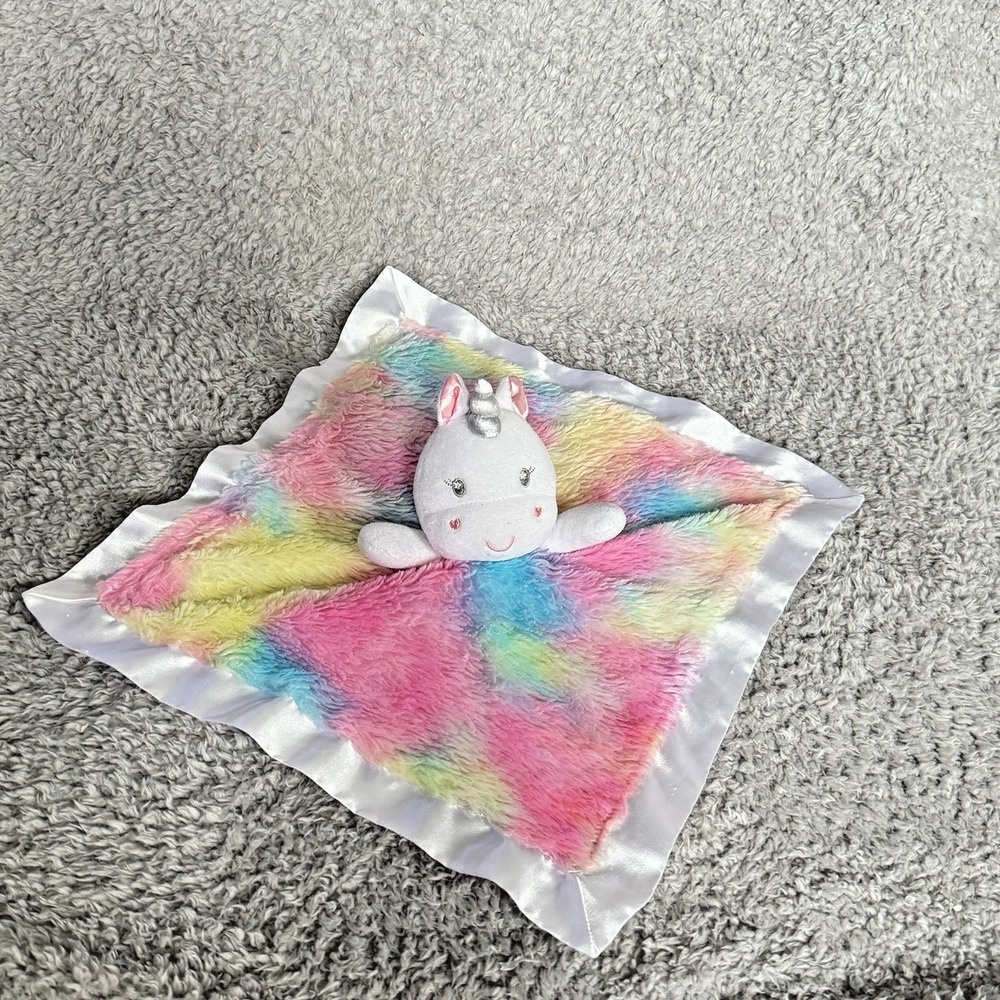 Baby Starters Unicorn Lovey Rainbow Security Blanket Satin Trim Plush Baby Toy